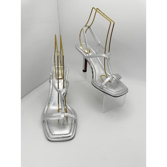Frame Le Addison silver Metallic Leather Strappy Summer Sandals 37 - Picture 6 of 11